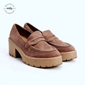 Chunky Suede Platform Loafers in Brown